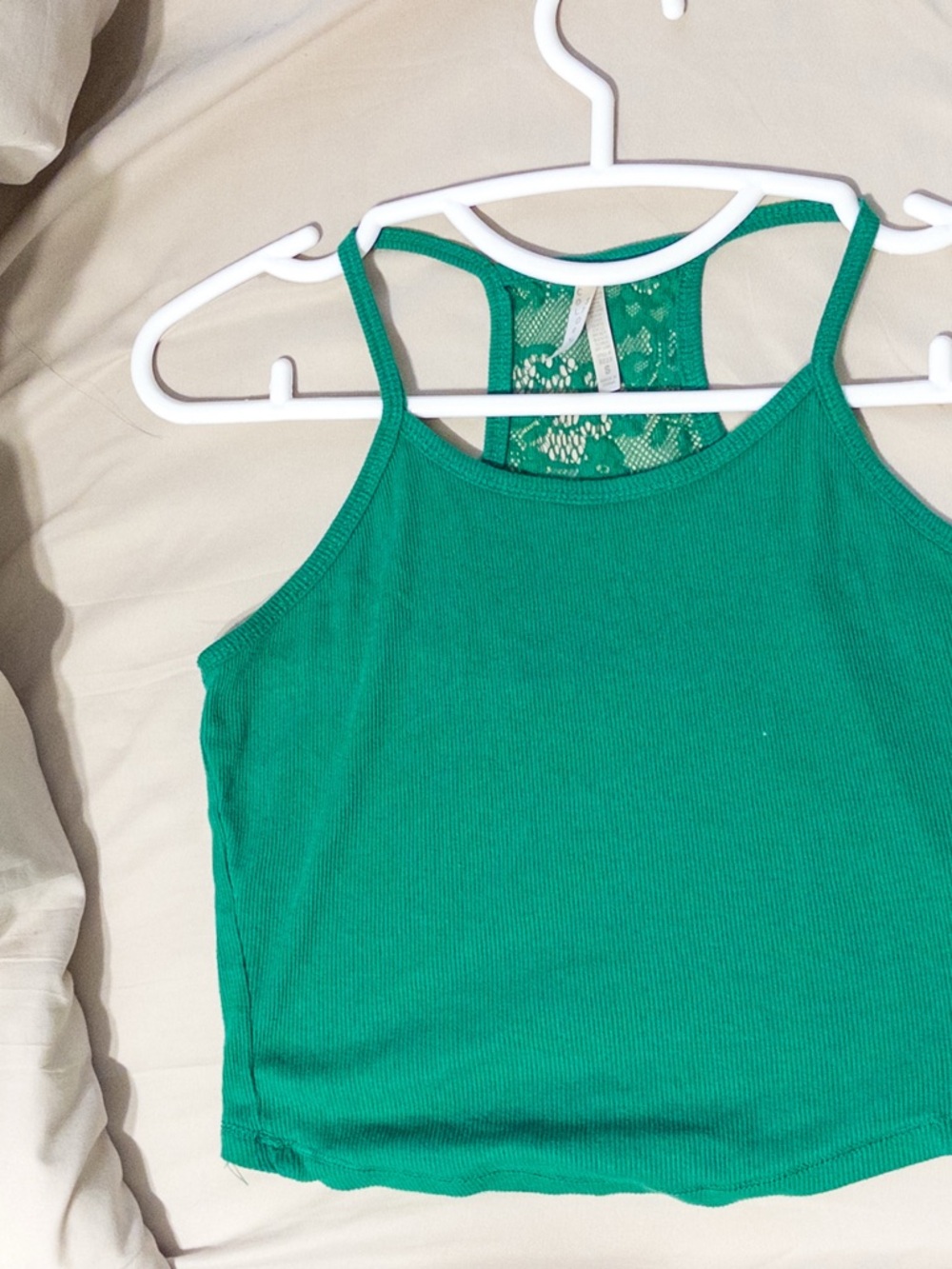 Color Story Green Ribbed Lace-Back Camisole